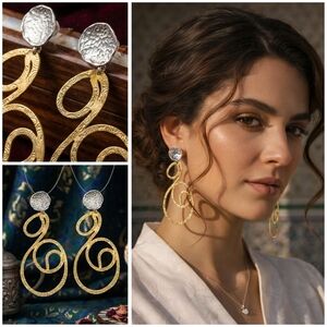 Exquisite Turkish Artisanal 18K Gold Silver Plated Spiral Statement Earrings